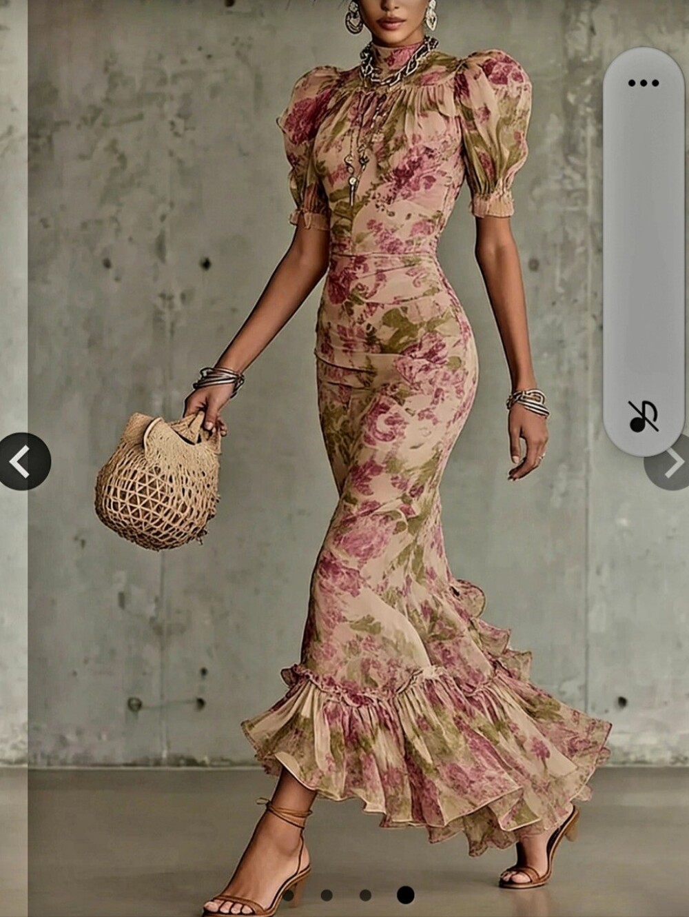 Ladies Pink Floral Maxi Dress - Elegant High Neck - Picture 10 of 10